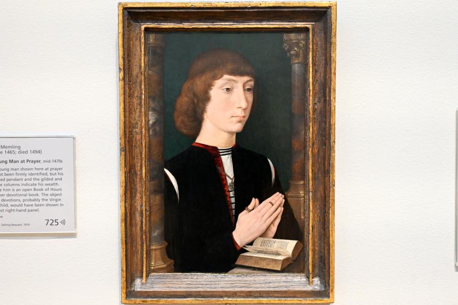 Hans Memling (1467–1491), Junger Mann beim Gebet, London, National Gallery, Saal 63, um 1473–1477