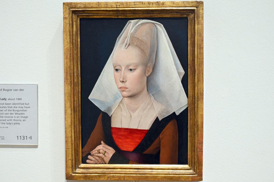 Rogier van der Weyden (Werkstatt) (1440–1460), Porträt einer Dame, London, National Gallery, Saal 63, um 1460