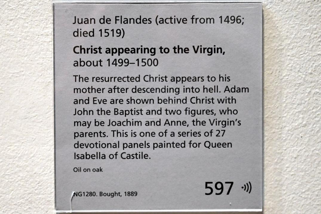 Juan de Flandes (1495–1500), Christus erscheint Maria, London, National Gallery, Saal 64, um 1499–1500, Bild 2/2