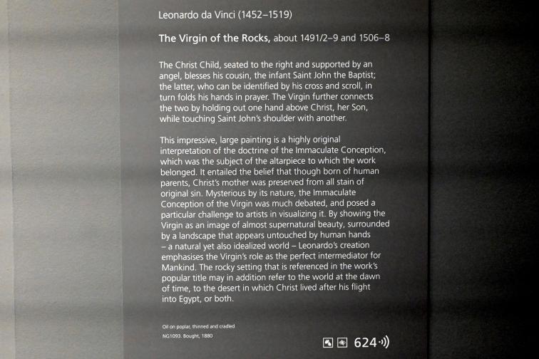 Leonardo da Vinci (1475–1513), Felsgrottenmadonna, London, National Gallery, Saal 66, um 1491–1508, Bild 3/3