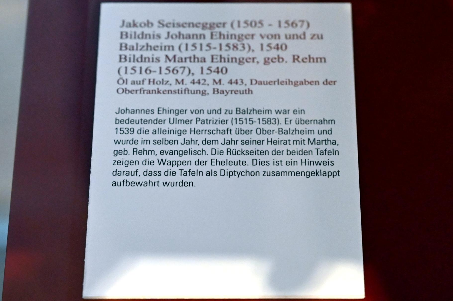 Jakob Seisenegger (1532–1560), Bildnis Martha Ehinger, geb. Rehm (1516-1567), Coburg, Kunstsammlungen der Veste Coburg, Altdeutsche Malerei, 1540, Bild 2/2