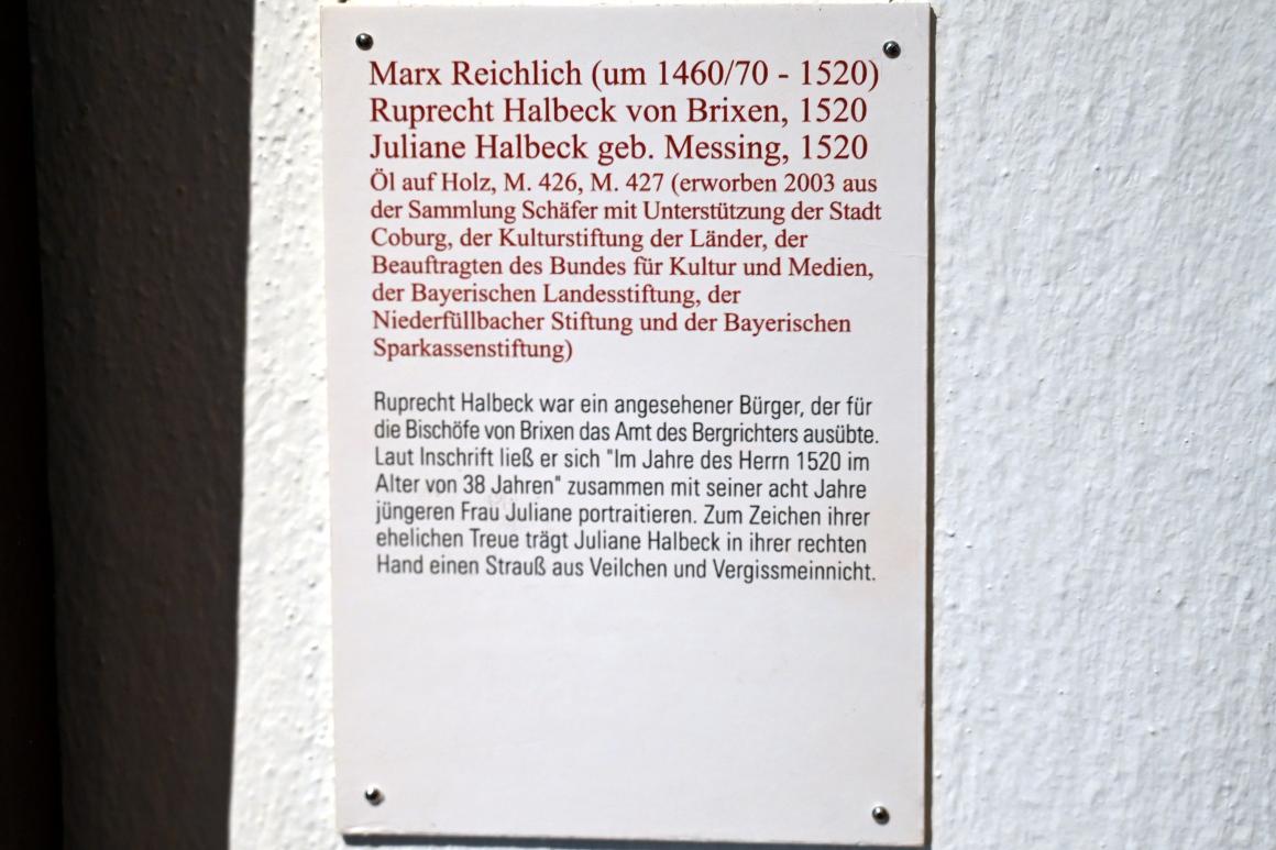 Marx Reichlich (1489–1520), Juliane Halbeck, geb. Messing, Coburg, Kunstsammlungen der Veste Coburg, Altdeutsche Malerei, 1520, Bild 2/2