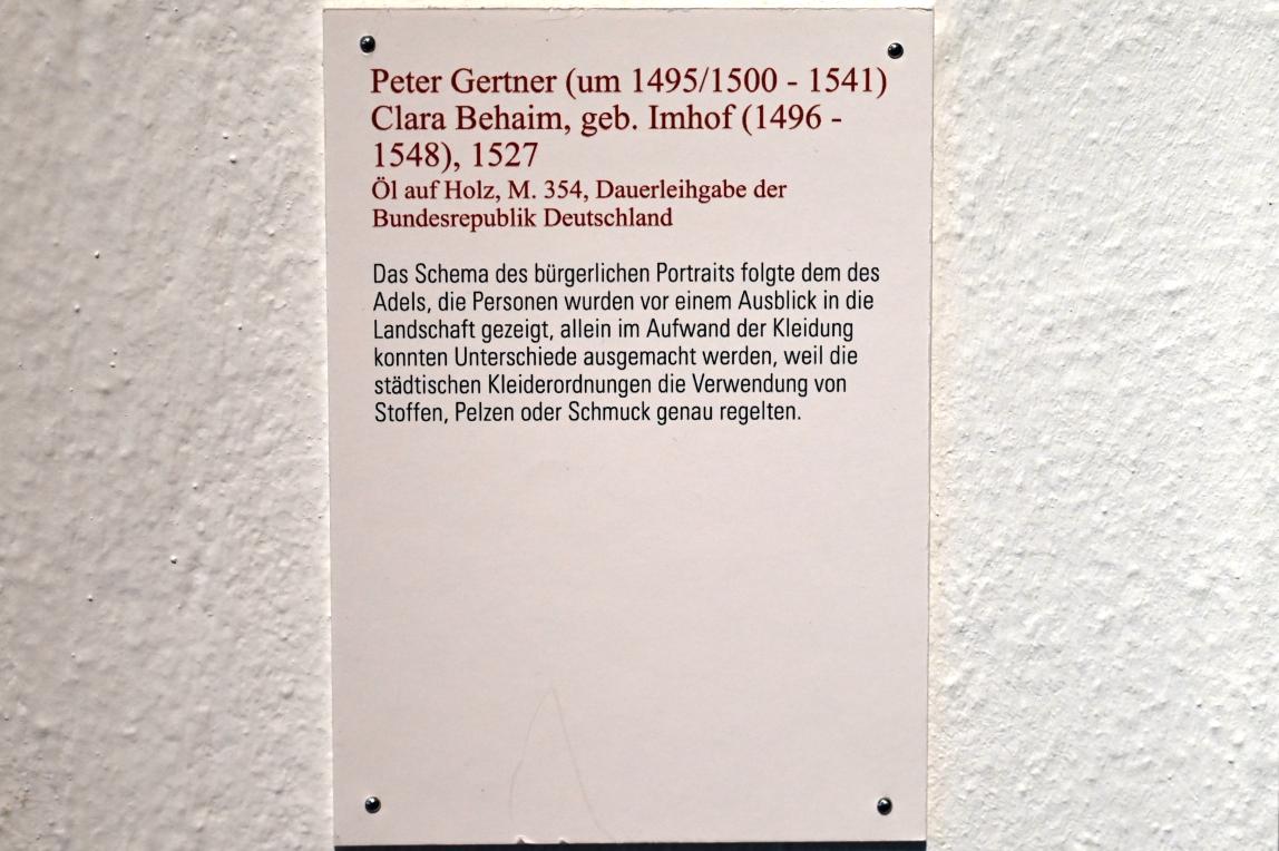 Peter Gertner (1527–1535), Clara Behaim, geb. Imhof (1496-1548), Coburg, Kunstsammlungen der Veste Coburg, Altdeutsche Malerei, 1527, Bild 2/2