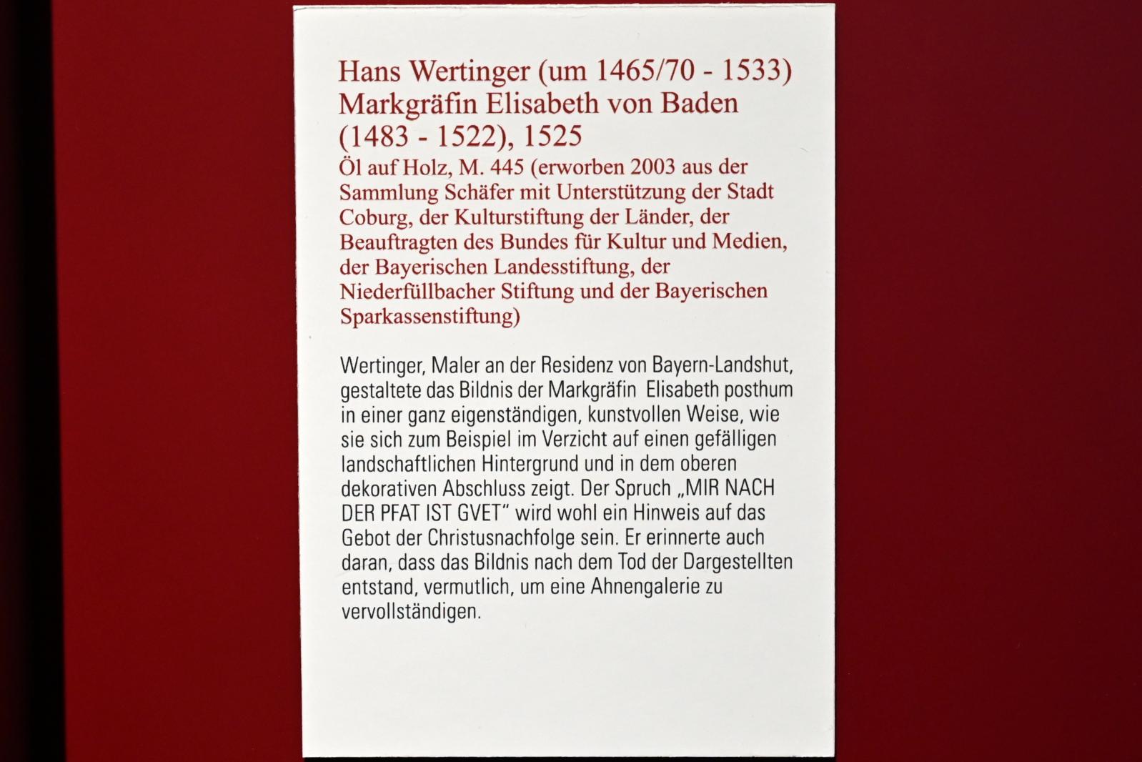Hans Wertinger (1515–1526), Markgräfin Elisabeth von Baden (1483-1522), Coburg, Kunstsammlungen der Veste Coburg, Altdeutsche Malerei, 1525, Bild 2/2