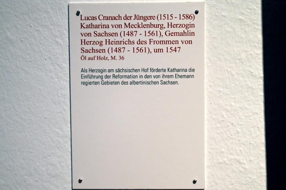 Lucas Cranach der Jüngere (1537–1586), Katharina von Mecklenburg, Herzogin von Sachsen (1487-1561), Gemahlin Herzog Heinrichs des Frommen von Sachsen (1487-1561), Coburg, Kunstsammlungen der Veste Coburg, Altdeutsche Malerei, um 1547, Bild 2/2