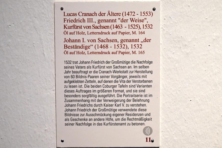 Lucas Cranach der Ältere (1502–1550), Johann I. von Sachsen, genannt "der Beständige" (1468-1532), Coburg, Kunstsammlungen der Veste Coburg, Altdeutsche Malerei, 1532, Bild 2/2