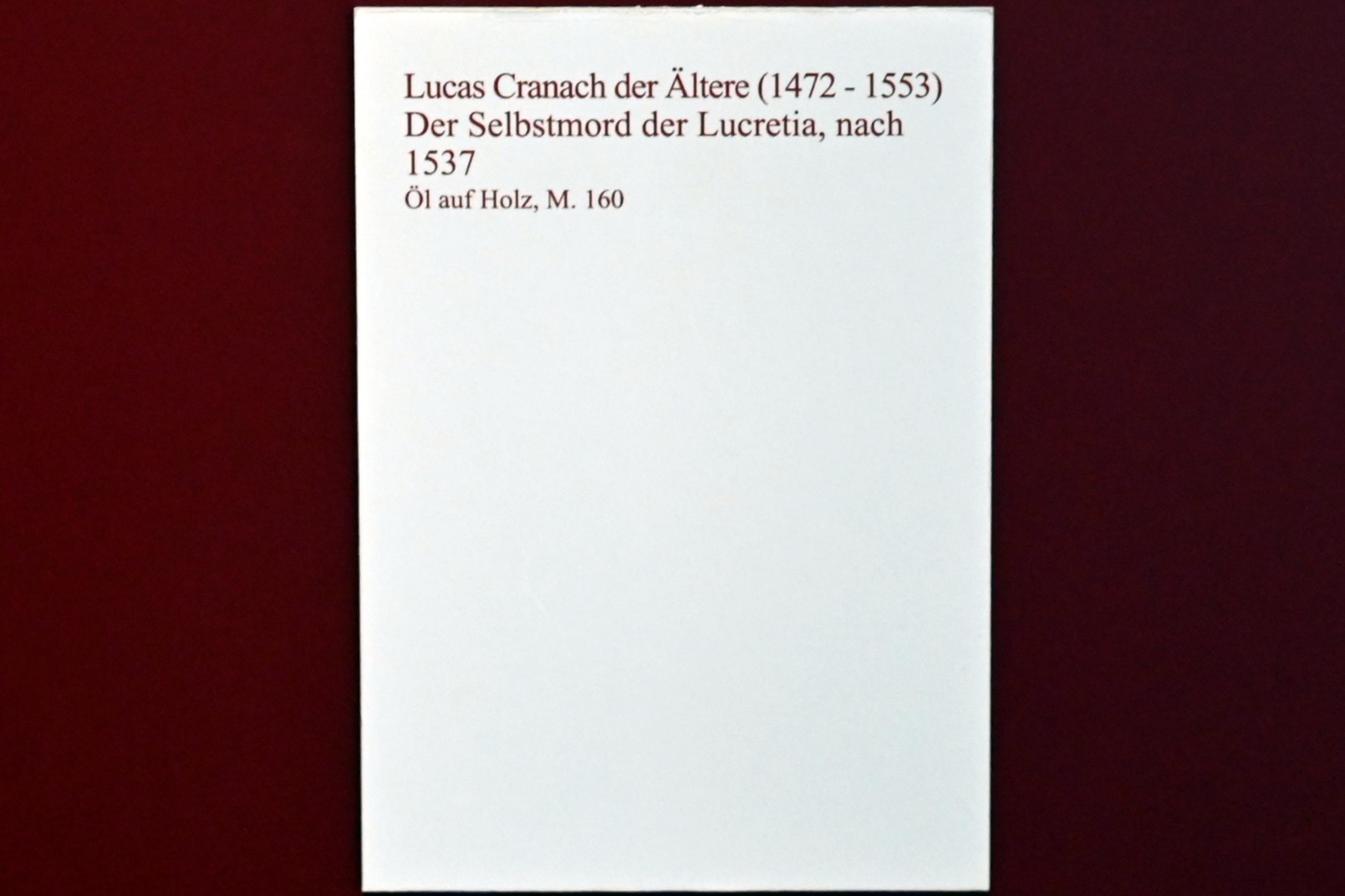Lucas Cranach der Ältere (1502–1550), Der Selbstmord der Lucretia, Coburg, Kunstsammlungen der Veste Coburg, Altdeutsche Malerei, nach 1537, Bild 2/2