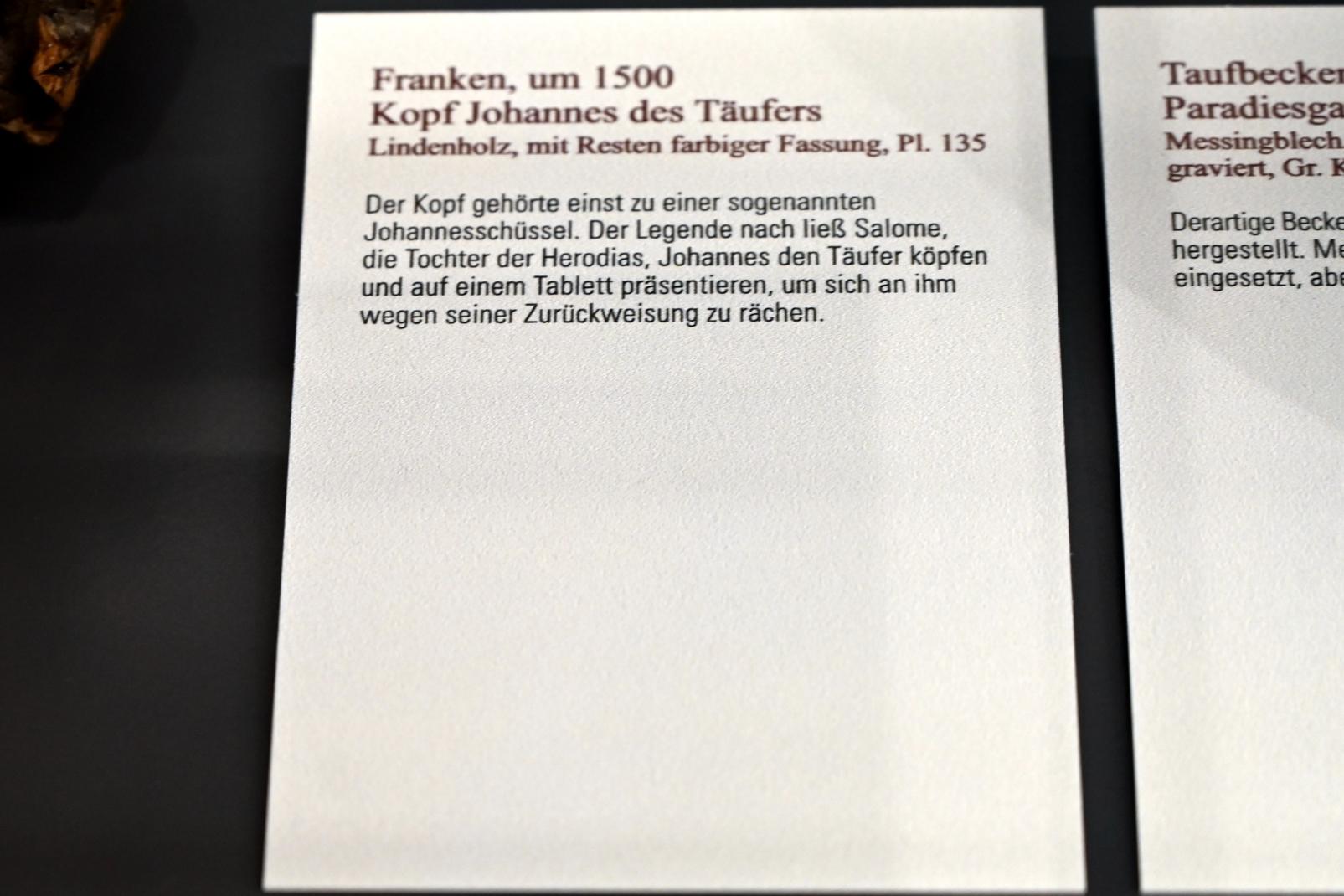 Kopf Johannes des Täufers, Coburg, Kunstsammlungen der Veste Coburg, Altdeutsche Malerei, um 1500, Bild 2/2