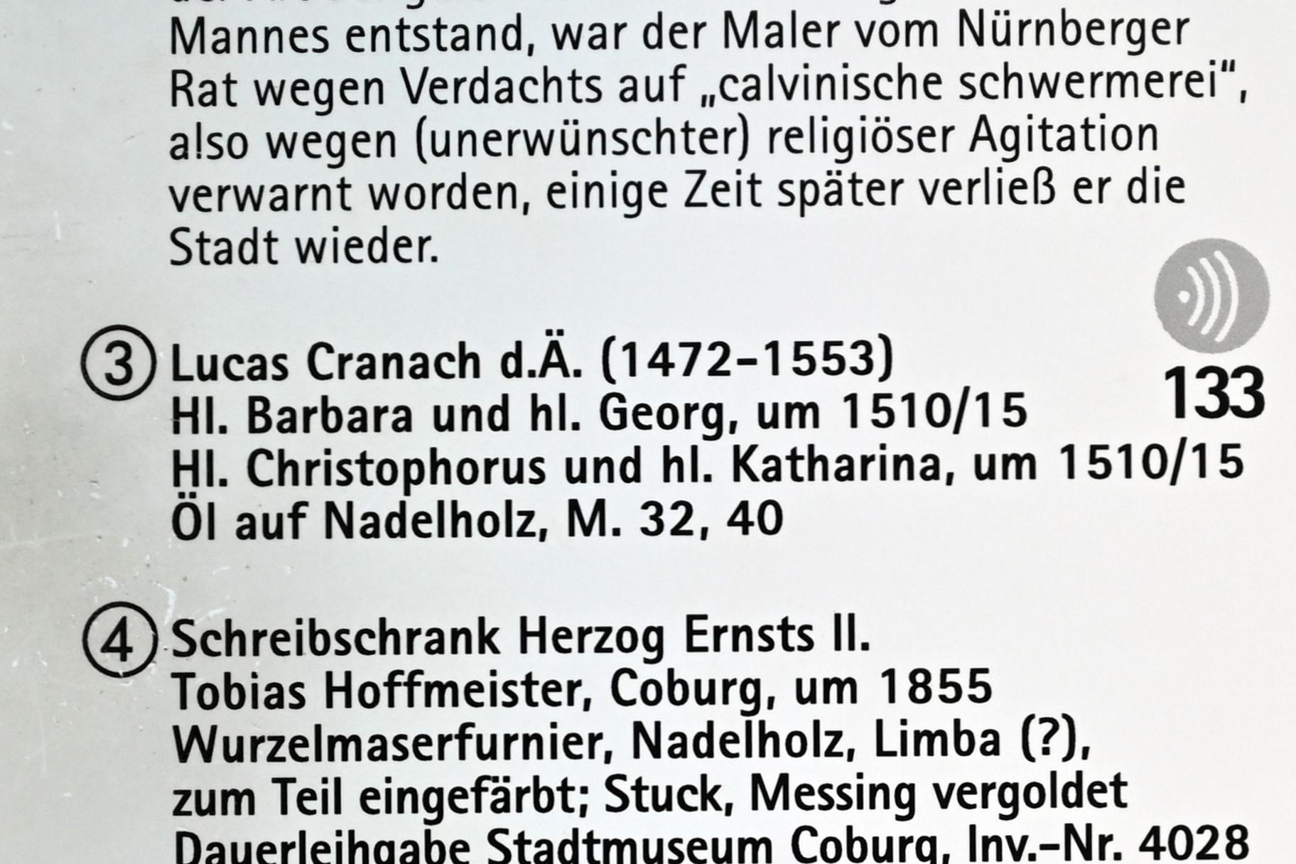 Lucas Cranach der Ältere (1502–1550), Hl. Christophorus und hl. Katharina, Coburg, Kunstsammlungen der Veste Coburg, Salon des Herzogs, um 1510–1515, Bild 2/2