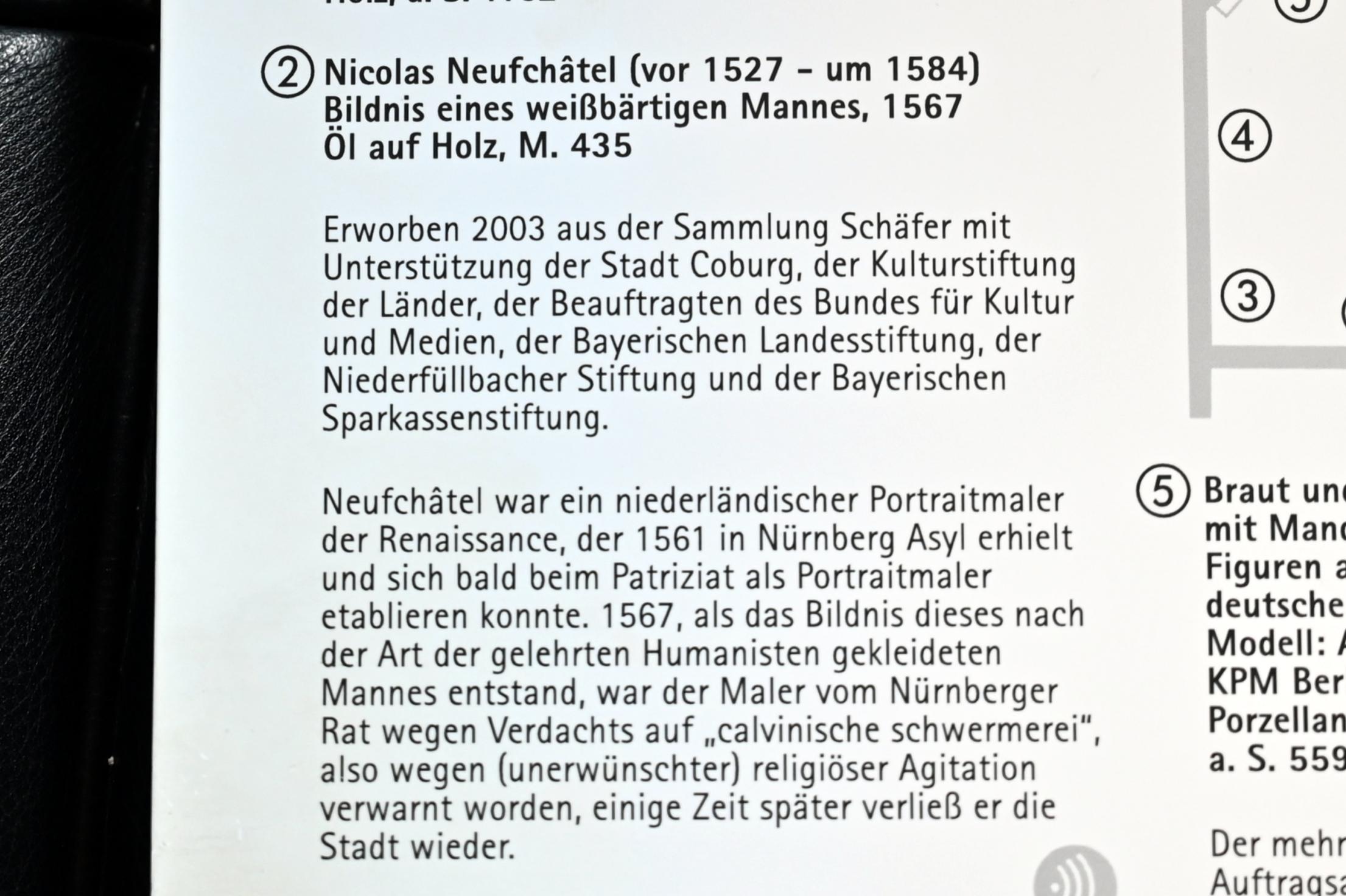 Nicolas Neufchâtel (1561–1570), Bildnis eines weißbärtigen Mannes, Coburg, Kunstsammlungen der Veste Coburg, Salon des Herzogs, 1567, Bild 2/2