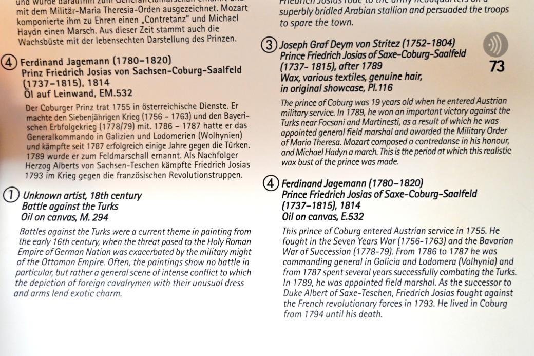 Prinz Friedrich Josias von Sachsen-Coburg-Saalfeld (1737-1815) zu Pferd, Coburg, Kunstsammlungen der Veste Coburg, Speisezimmer, Ende 18. Jhd., Bild 2/2