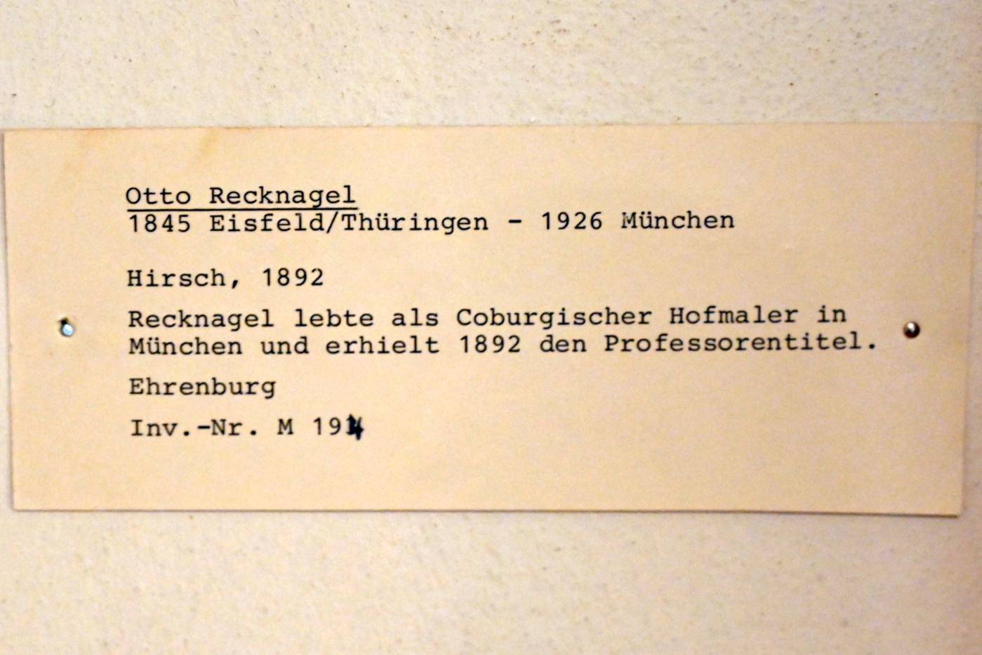 Otto Recknagel (1892), Hirsch, Coburg, Kunstsammlungen der Veste Coburg, Jagdwaffen, 1892, Bild 2/2