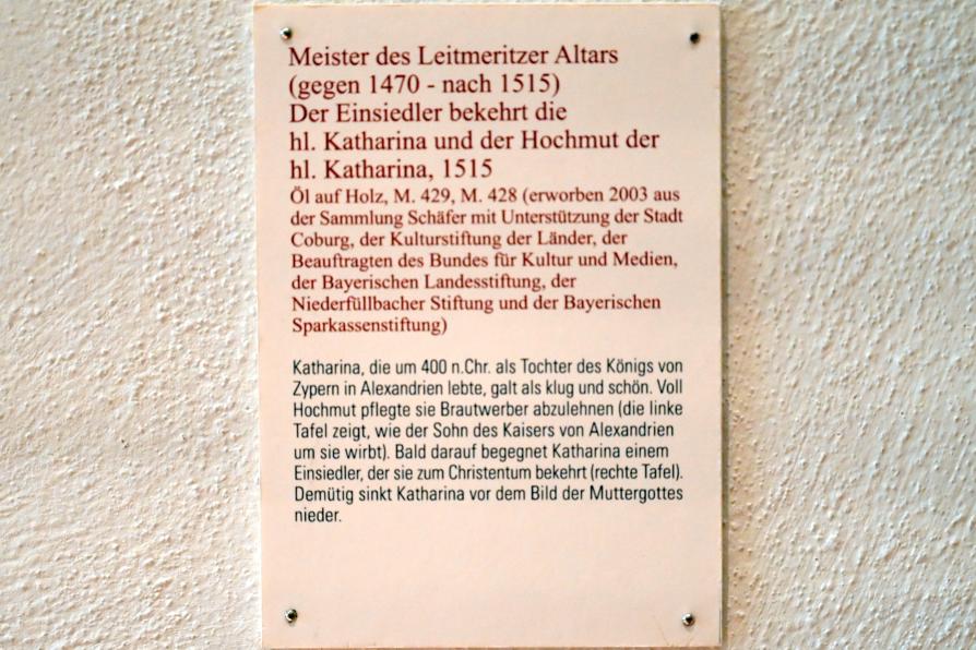 Meister des Leitmeritzer Altars (1500–1515), Der Einsiedler bekehrt die hl. Katharina, Coburg, Kunstsammlungen der Veste Coburg, Steinerne Kemenate, 1515, Bild 2/2