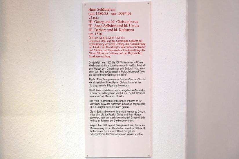 Hans Schäufelein (1503–1531), Hl. Anna Selbdritt und hl. Ursula, Coburg, Kunstsammlungen der Veste Coburg, Große Hofstube, um 1510, Bild 2/2