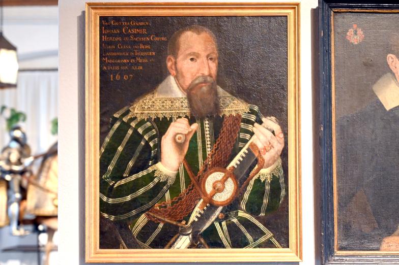 Herzog Johann Casimir von Sachsen-Coburg, mit Armbrust und Spanner, Coburg, Kunstsammlungen der Veste Coburg, Große Hofstube, 1607