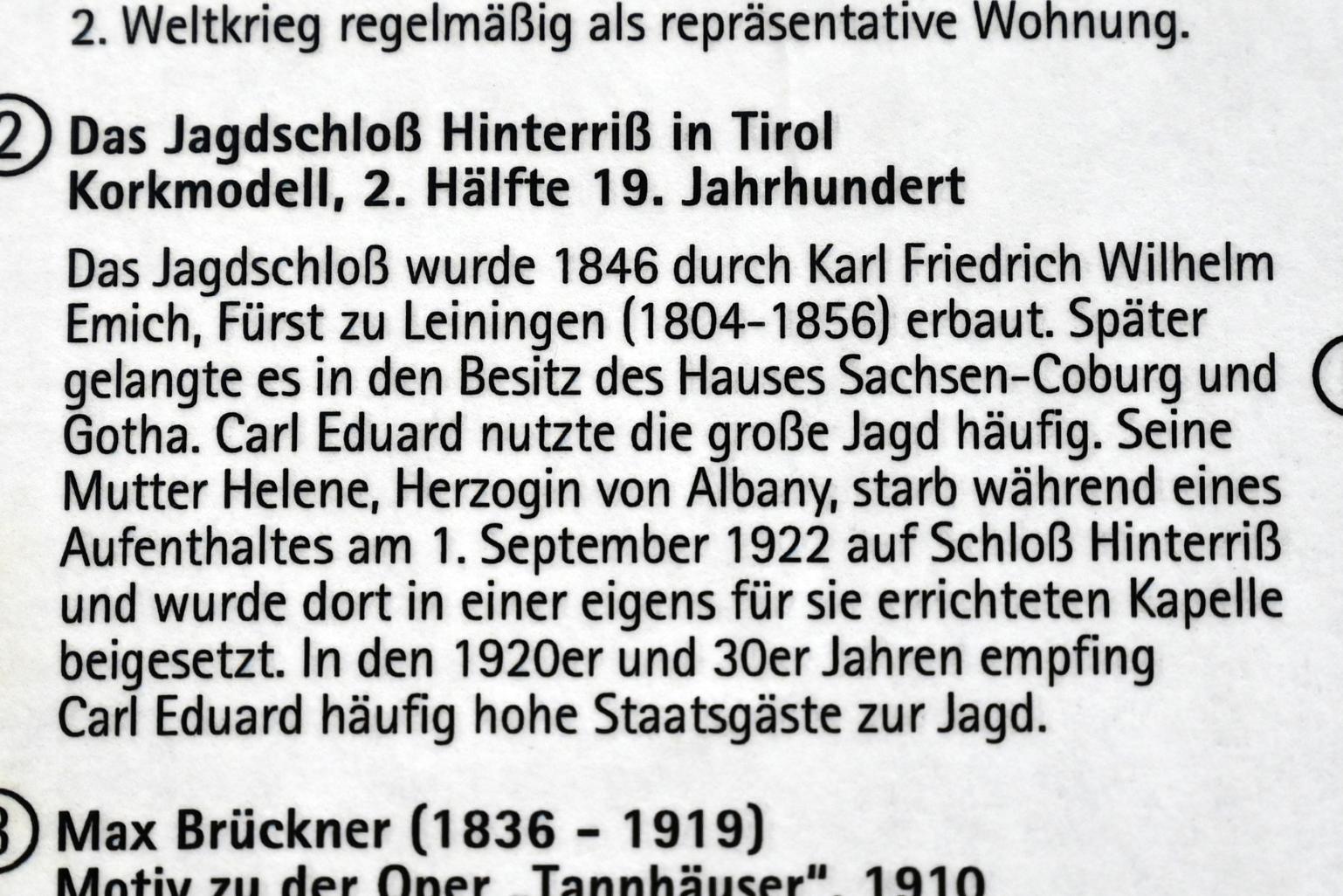 Das Jagdschloß Hinterriß in Tirol, Coburg, Kunstsammlungen der Veste Coburg, Rauchzimmer, 2. Hälfte 19. Jhd., Bild 2/2