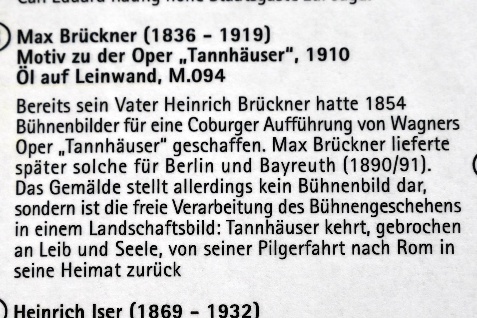 Max Brückner (1896–1910), Motiv zu der Oper "Tannhäuser", Coburg, Kunstsammlungen der Veste Coburg, Rauchzimmer, 1910, Bild 2/2