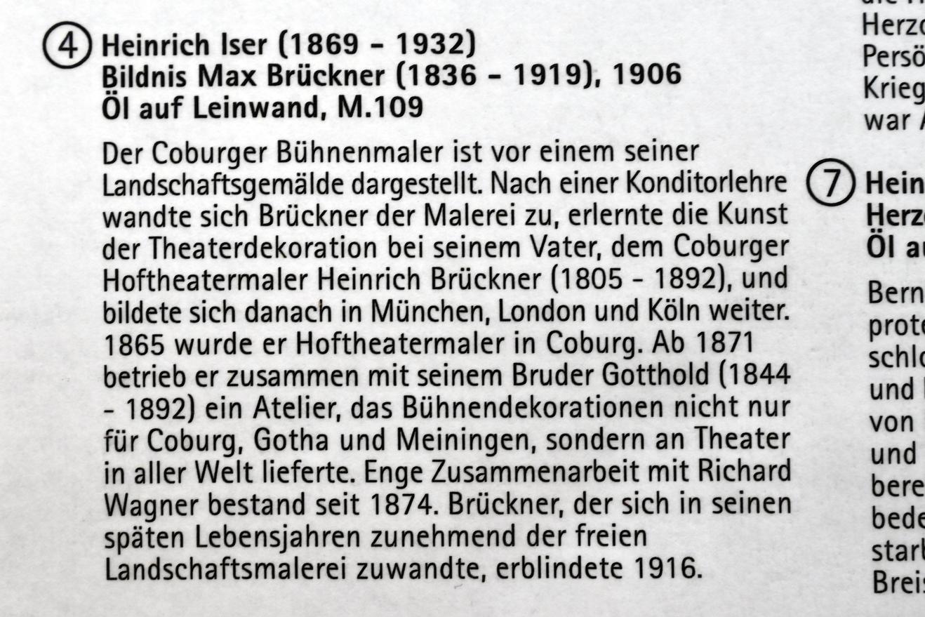 Heinrich Iser (1906), Bildnis Max Brückner (1836-1919), Coburg, Kunstsammlungen der Veste Coburg, Rauchzimmer, 1906, Bild 2/2