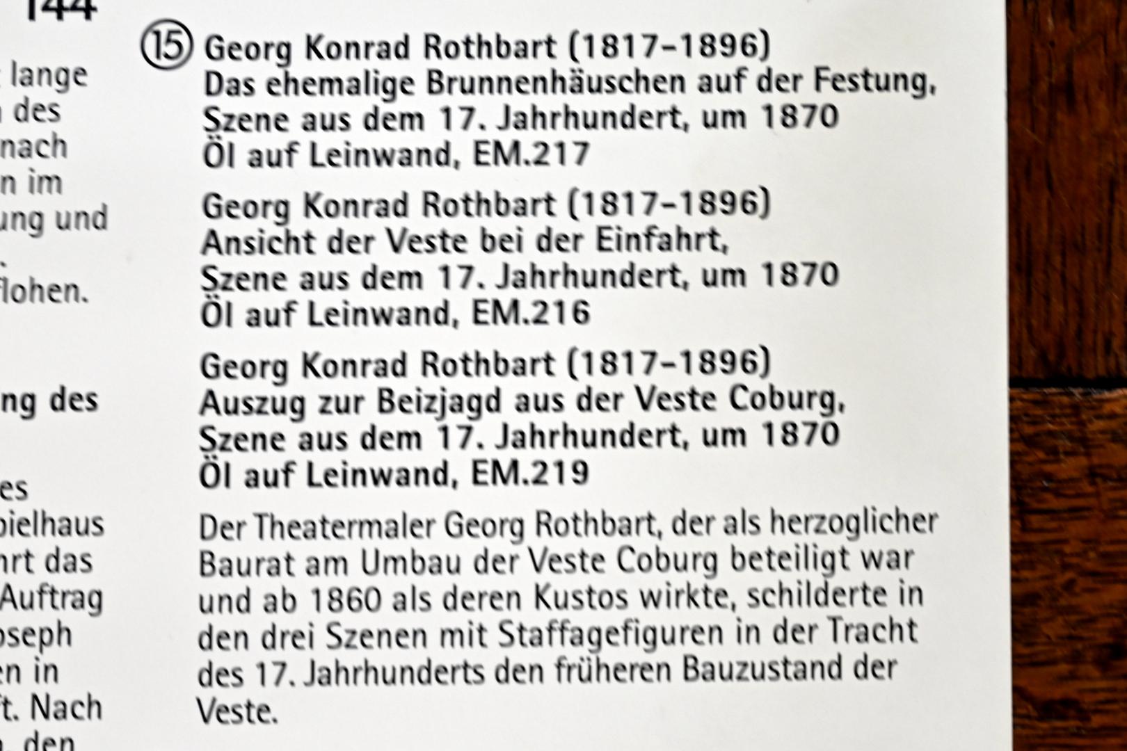 Georg Konrad Rothbart (1870), Ansicht der Veste bei der Einfahrt, Szene aus dem 17. Jahrhundert, Coburg, Kunstsammlungen der Veste Coburg, Rauchzimmer, um 1870, Bild 2/2