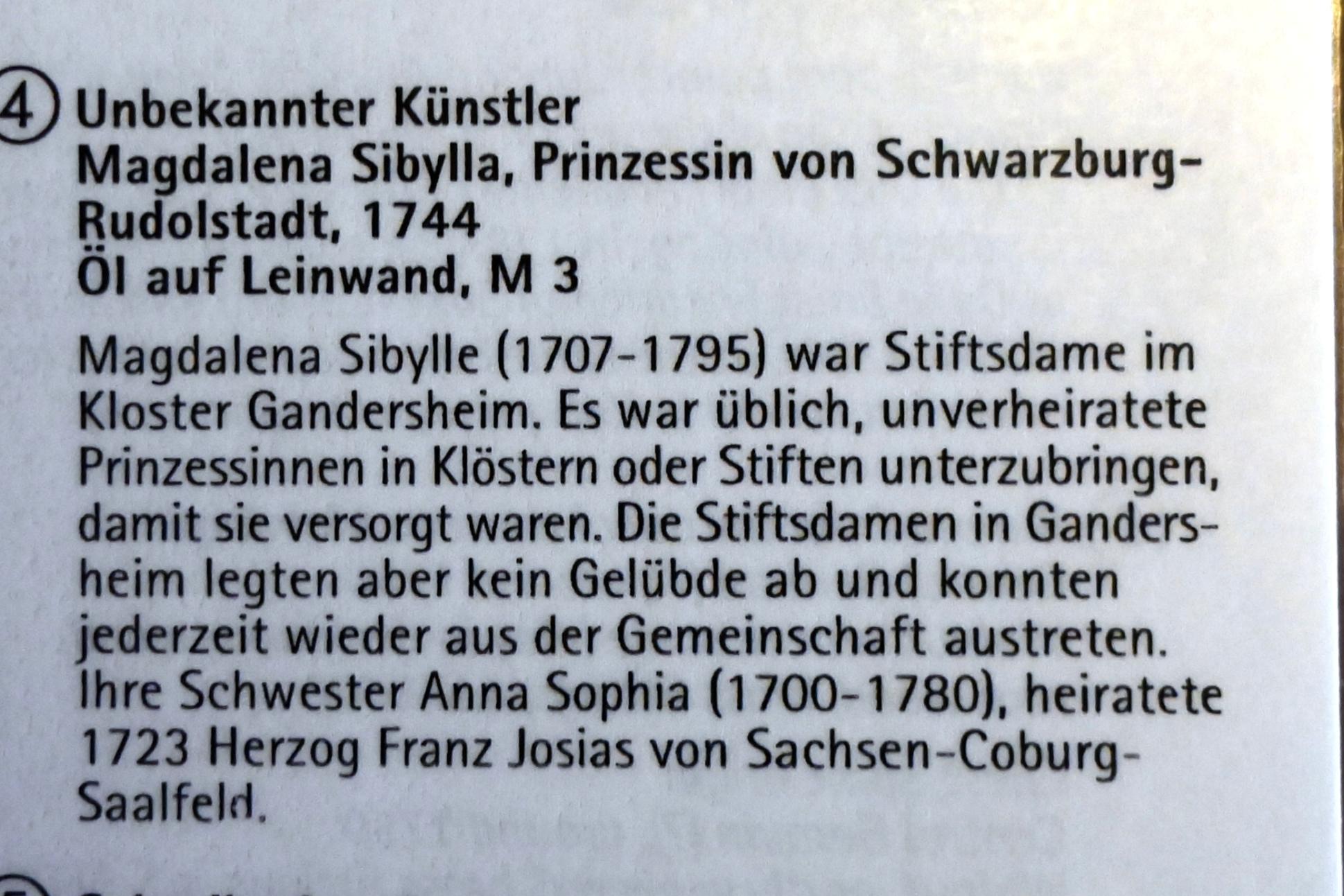 Magdalena Sibylla, Prinzessin von Schwarzburg-Rudolstadt, Coburg, Kunstsammlungen der Veste Coburg, Salon der Herzogin, 1744, Bild 2/2