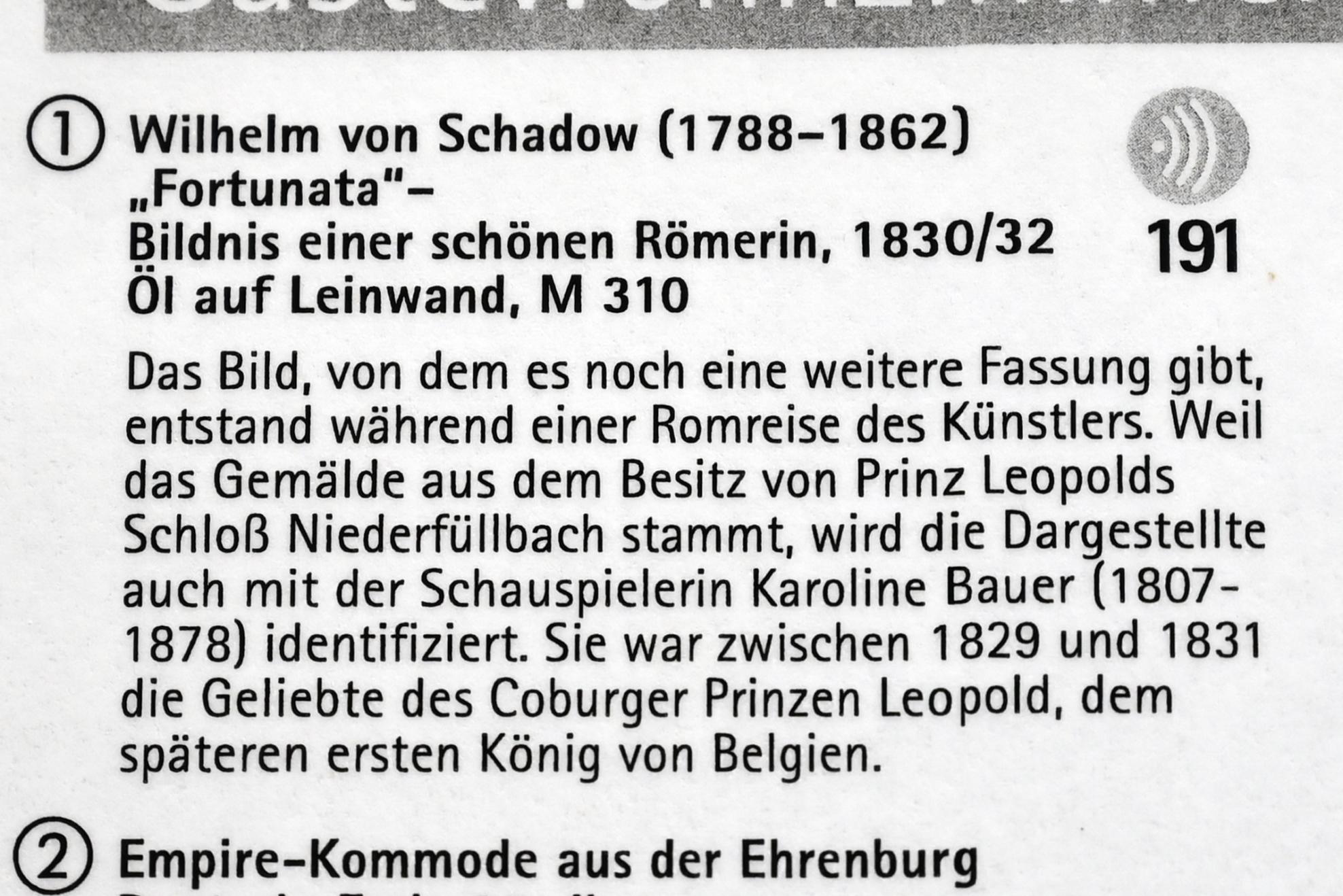 Friedrich Wilhelm von Schadow (1812–1831), "Fortunata" - Bildnis einer schönen Römerin, Coburg, Kunstsammlungen der Veste Coburg, Gästezimmer, 1830–1832, Bild 2/2