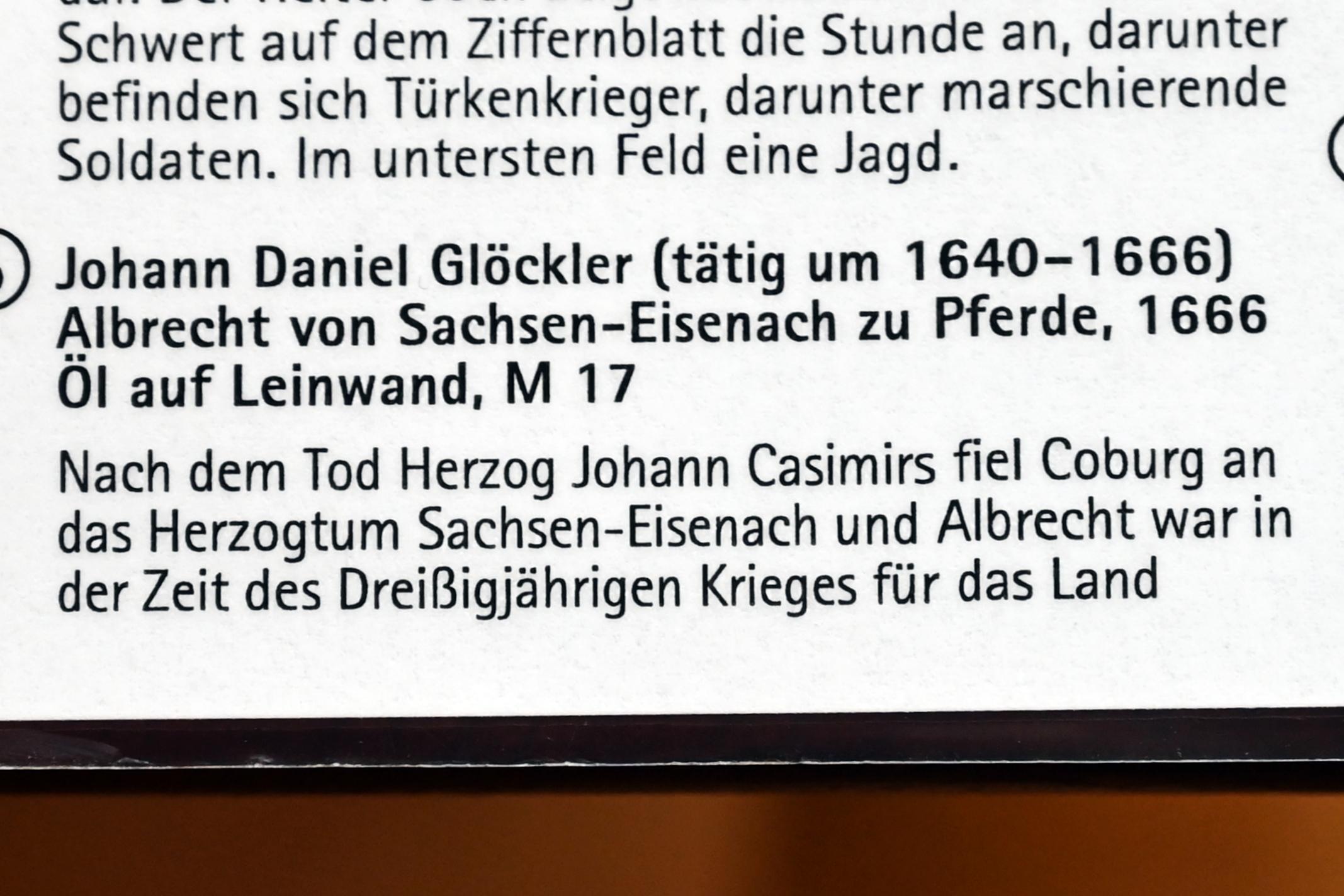 Johann Daniel Glöckler (1650–1666), Albrecht von Sachsen-Eisenach zu Pferde, Coburg, Kunstsammlungen der Veste Coburg, Gästezimmer, 1666, Bild 2/3