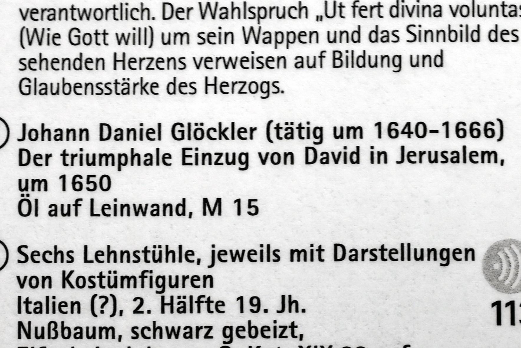 Johann Daniel Glöckler (1650–1666), Der triumphale Einzug von David in Jerusalem, Coburg, Kunstsammlungen der Veste Coburg, Gästezimmer, um 1650, Bild 2/2