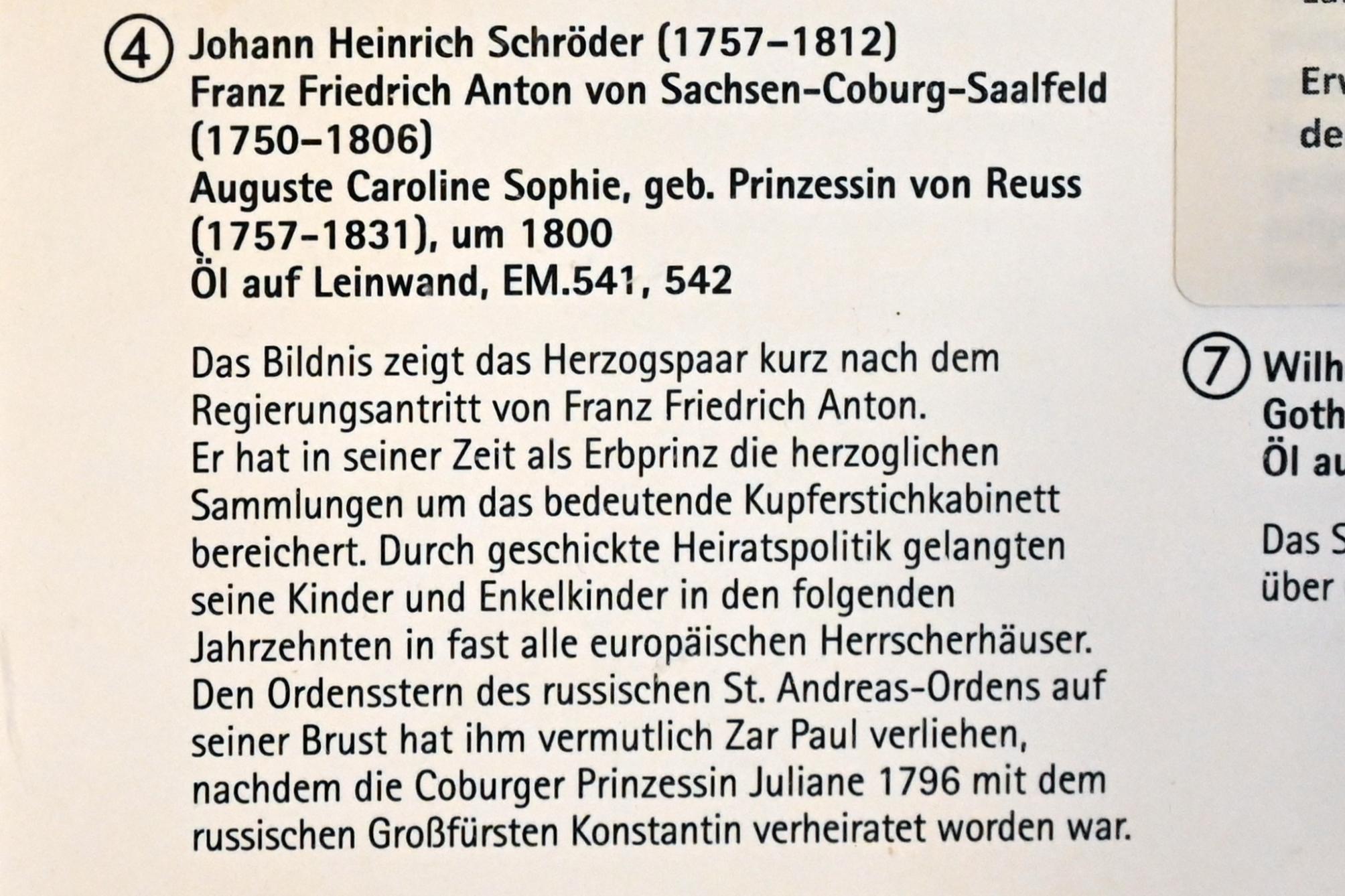 Johann Heinrich Schröder (1800), Auguste Caroline Sophie, geb. Prinzessin von Reuss (1757-1831), Coburg, Kunstsammlungen der Veste Coburg, Fremdenkorridor, um 1800, Bild 2/3