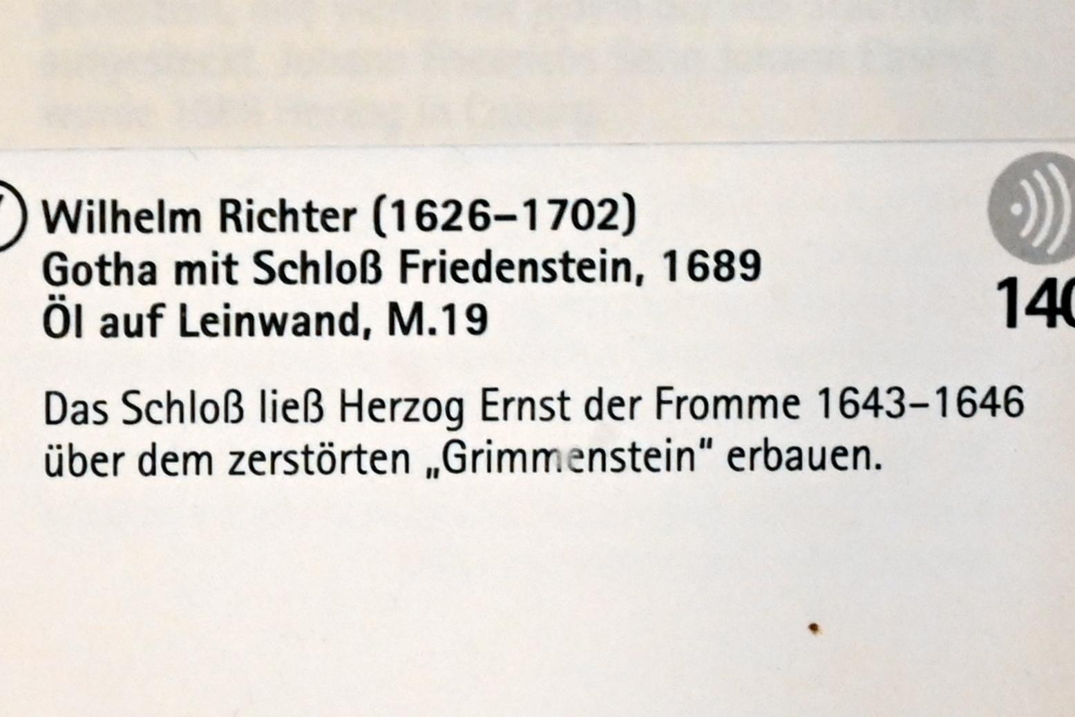 Wilhelm Richter (1689), Gotha mit Schloß Friedenstein, Coburg, Kunstsammlungen der Veste Coburg, Fremdenkorridor, 1689, Bild 2/2