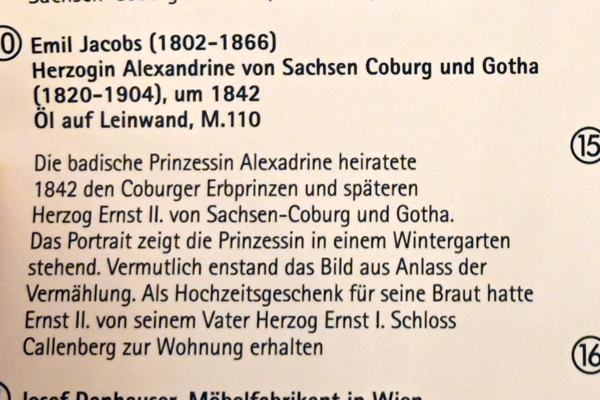 Paul Emil Jacobs (1842), Herzogin Alexandrine von Sachsen-Coburg und Gotha (1820-1904), Coburg, Kunstsammlungen der Veste Coburg, Fremdenkorridor, um 1842, Bild 2/2