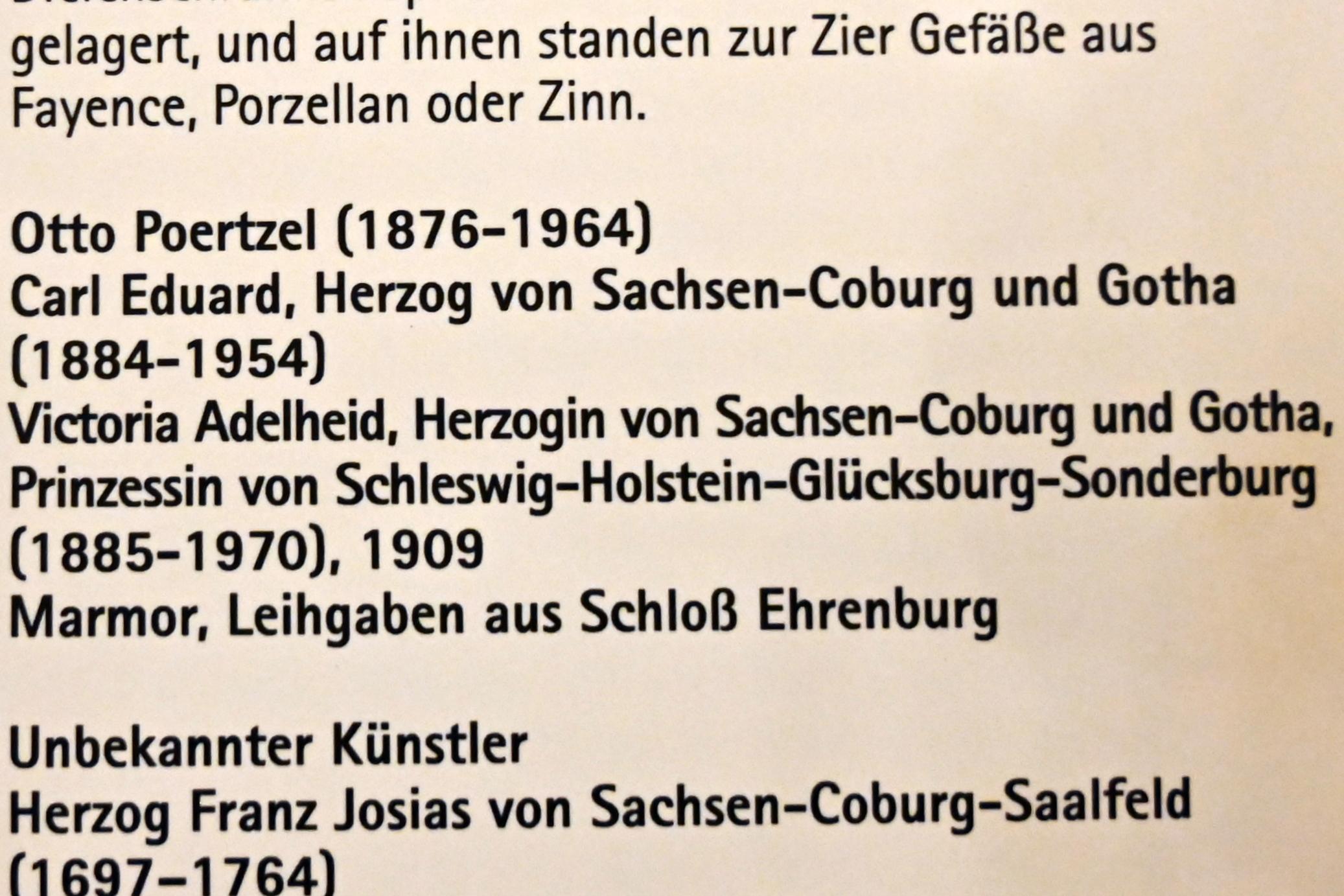 Otto Poertzel (1909), Carl Eduard, Herzog von Sachsen-Coburg und Gotha (1884-1954), Coburg, Kunstsammlungen der Veste Coburg, Fremdenkorridor, 1909, Bild 2/2