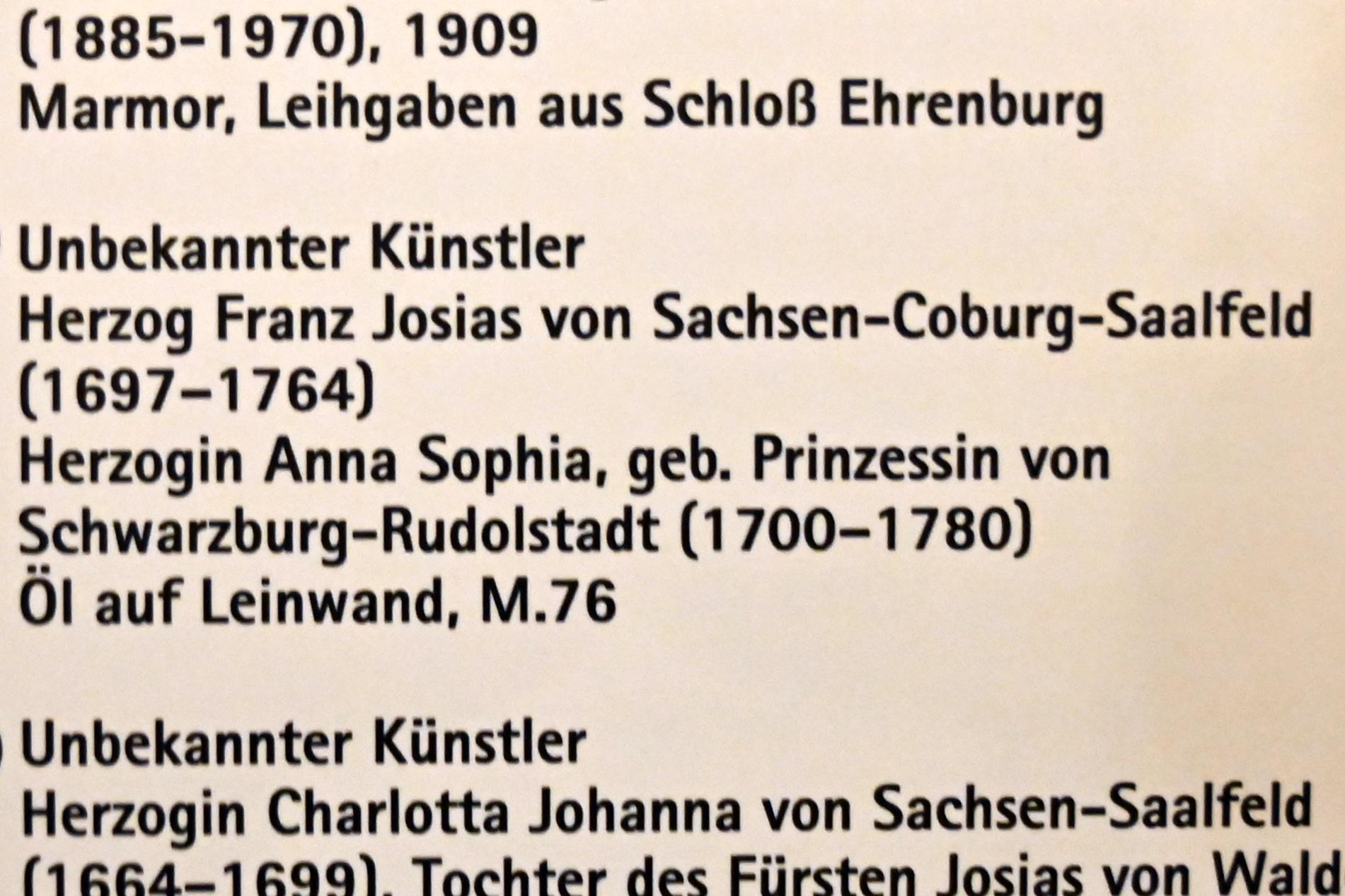 Herzog Franz Josias von Sachsen-Coburg-Saalfeld (1697-1764), Coburg, Kunstsammlungen der Veste Coburg, Fremdenkorridor, Mitte 18. Jhd., Bild 2/2