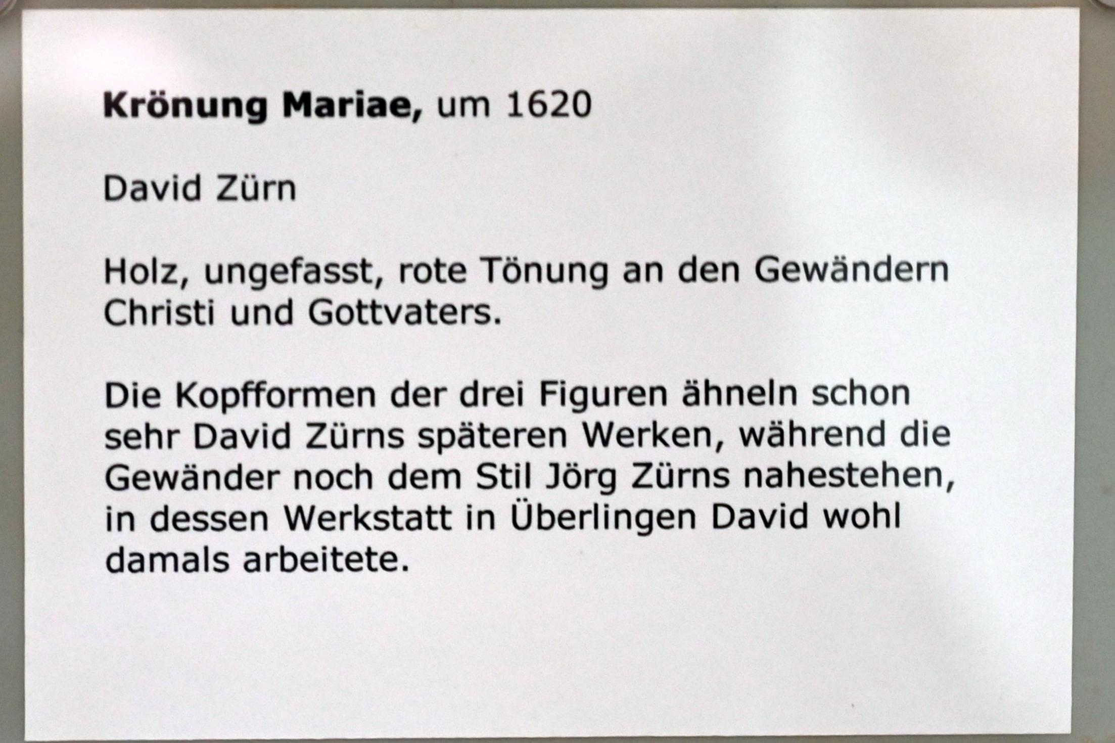 David Zürn I. (1617–1642), Krönung Mariae, Überlingen, Städtisches Museum, Kleiner Barocksaal, um 1620, Bild 2/2