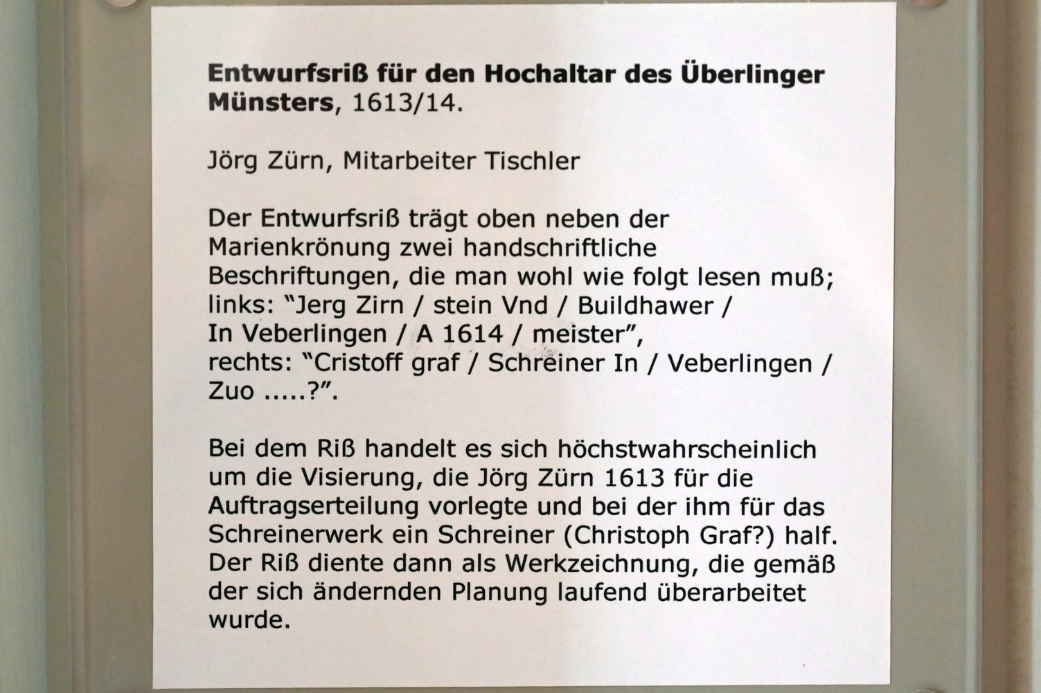 Jörg Zürn (1608–1627), Entwurfsriß für den Hochaltar des Überlinger Münsters, Überlingen, Münster St. Nikolaus, jetzt Überlingen, Städtisches Museum, Kleiner Barocksaal, 1613–1614, Bild 2/2