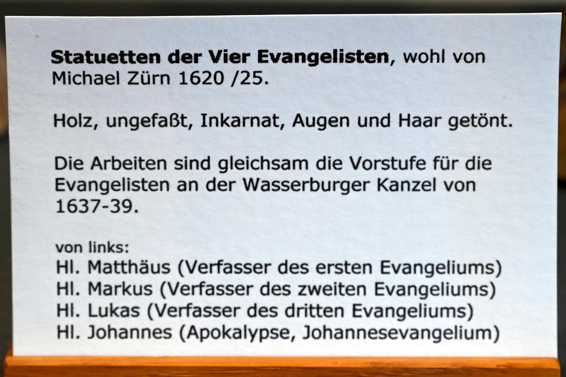 Michael Zürn der Ältere (1614–1650), Statuetten der Vier Evangelisten, Überlingen, Städtisches Museum, Kleiner Barocksaal, 1620–1625, Bild 7/7