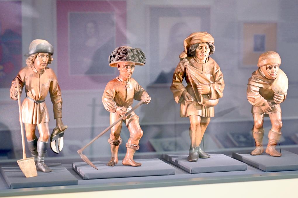 Jakob Russ (1492), Die vier Bauern aus dem 39-teiligen Figurenzyklus der Gesellschaftsordnung des Heiligen Römischen Reichs, Überlingen, Rathaus, jetzt Überlingen, Städtisches Museum, Wechselnde Sonderausstellungen, 1491–1494, Bild 2/3