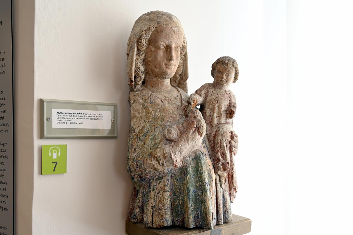 Meister Heinrich von Konstanz (Umkreis) (1300–1310), Muttergottes mit Kind, Überlingen, Städtisches Museum, Gotisches Zimmer, Beginn 14. Jhd., Bild 2/3