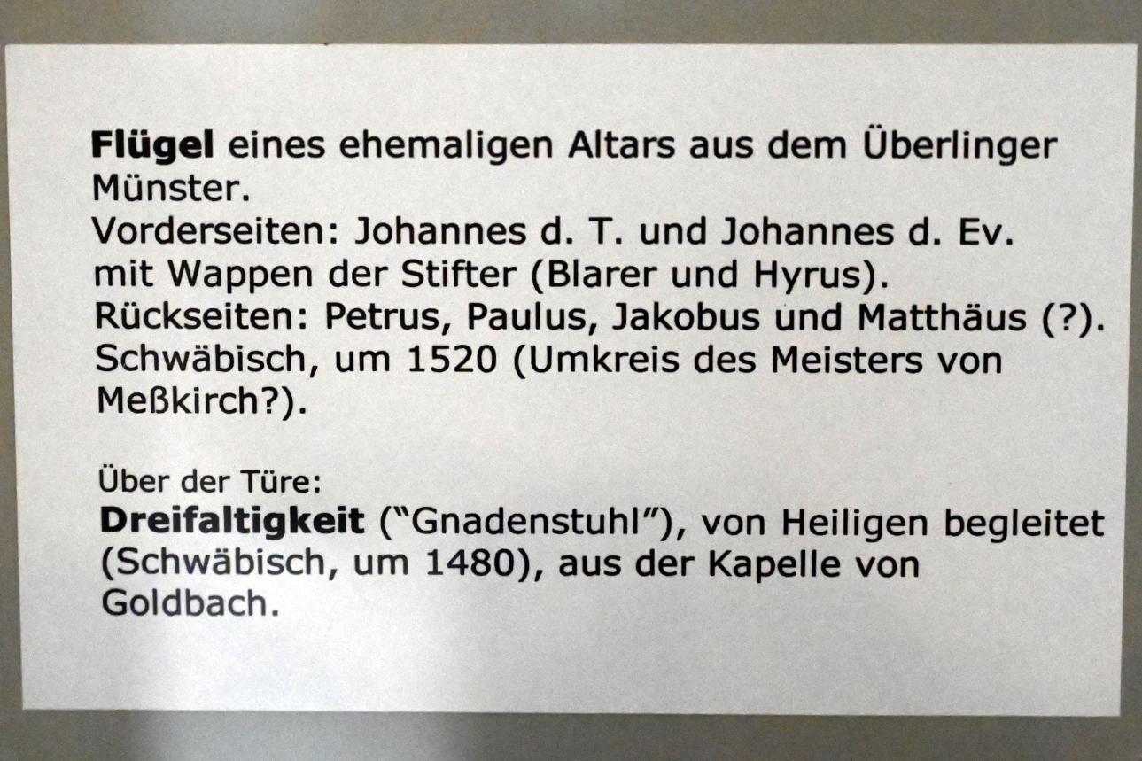 Flügel eines ehemaligen Altars, Überlingen, Münster St. Nikolaus, jetzt Überlingen, Städtisches Museum, Gotisches Zimmer, um 1520, Bild 2/2