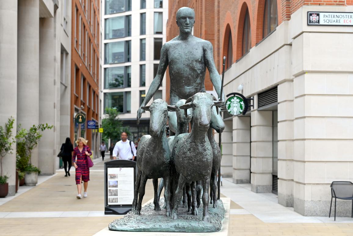 Elisabeth Frink (1975), Paternoster (Shepherd and Sheep, Shepherd with his Flock), London, Paternoster Square, 1975