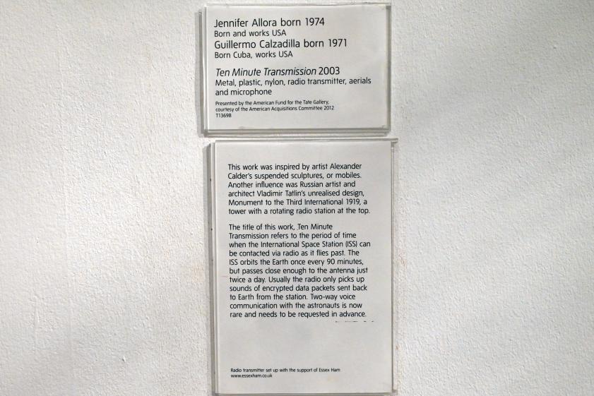 Allora & Calzadilla (2003), Ten Minute Transmission, London, Tate Gallery of Modern Art (Tate Modern), Media Networks 1, 2003, Bild 4/4