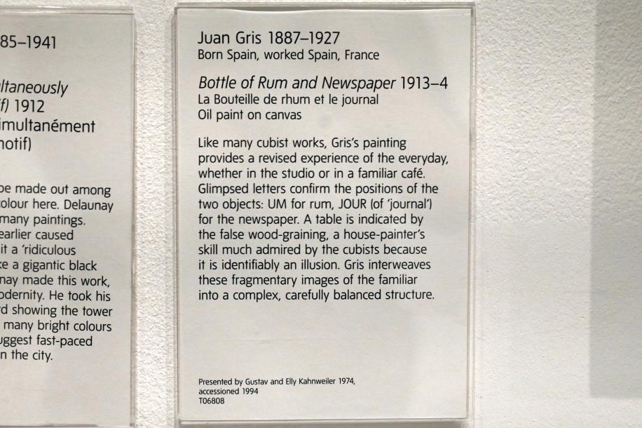 Juan Gris (1911–1926), Rumflasche und Zeitung, London, Tate Gallery of Modern Art (Tate Modern), Media Networks 2, 1913–1914, Bild 2/2