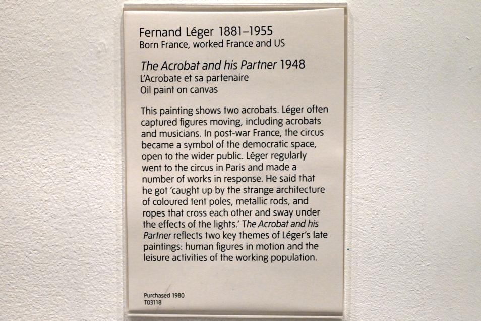 Fernand Léger (1912–1954), Der Akrobat und seine Partnerin, London, Tate Gallery of Modern Art (Tate Modern), Media Networks 2, 1948, Bild 2/2