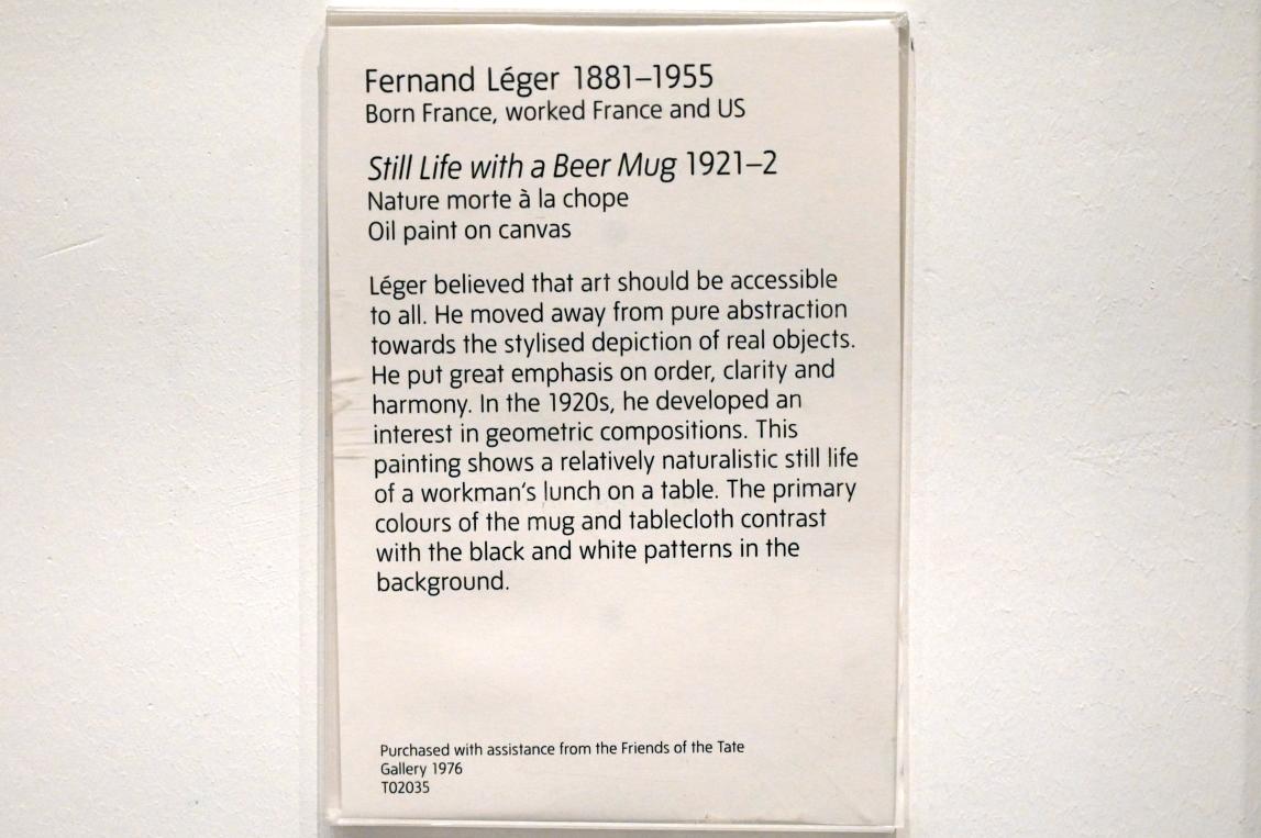 Fernand Léger (1912–1954), Stillleben mit Bierkrug, London, Tate Gallery of Modern Art (Tate Modern), Media Networks 2, 1921–1922, Bild 2/2