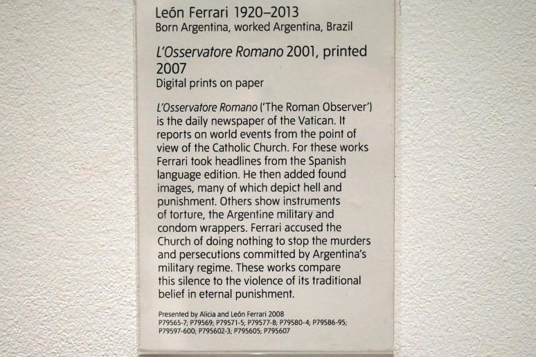 León Ferrari (2007), L’Osservatore Romano 2001, London, Tate Gallery of Modern Art (Tate Modern), Media Networks 3, 2007, Bild 4/4