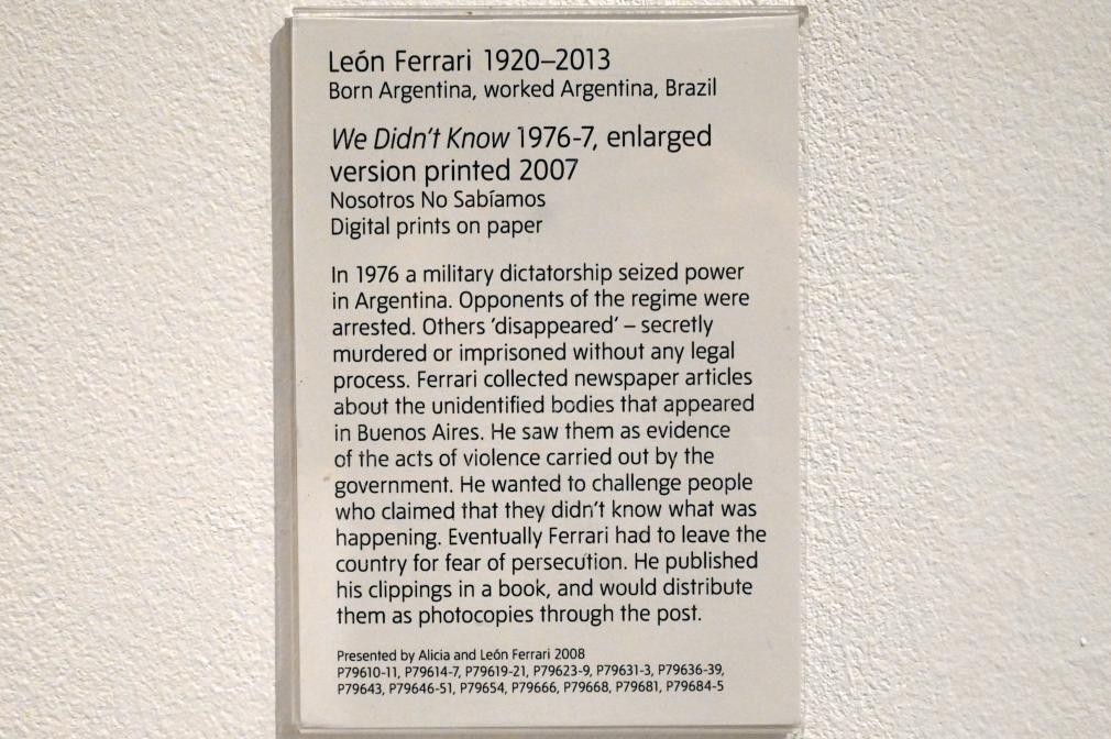 León Ferrari (2007), We Didn't Know 1976-7, London, Tate Gallery of Modern Art (Tate Modern), Media Networks 3, 2007, Bild 3/4