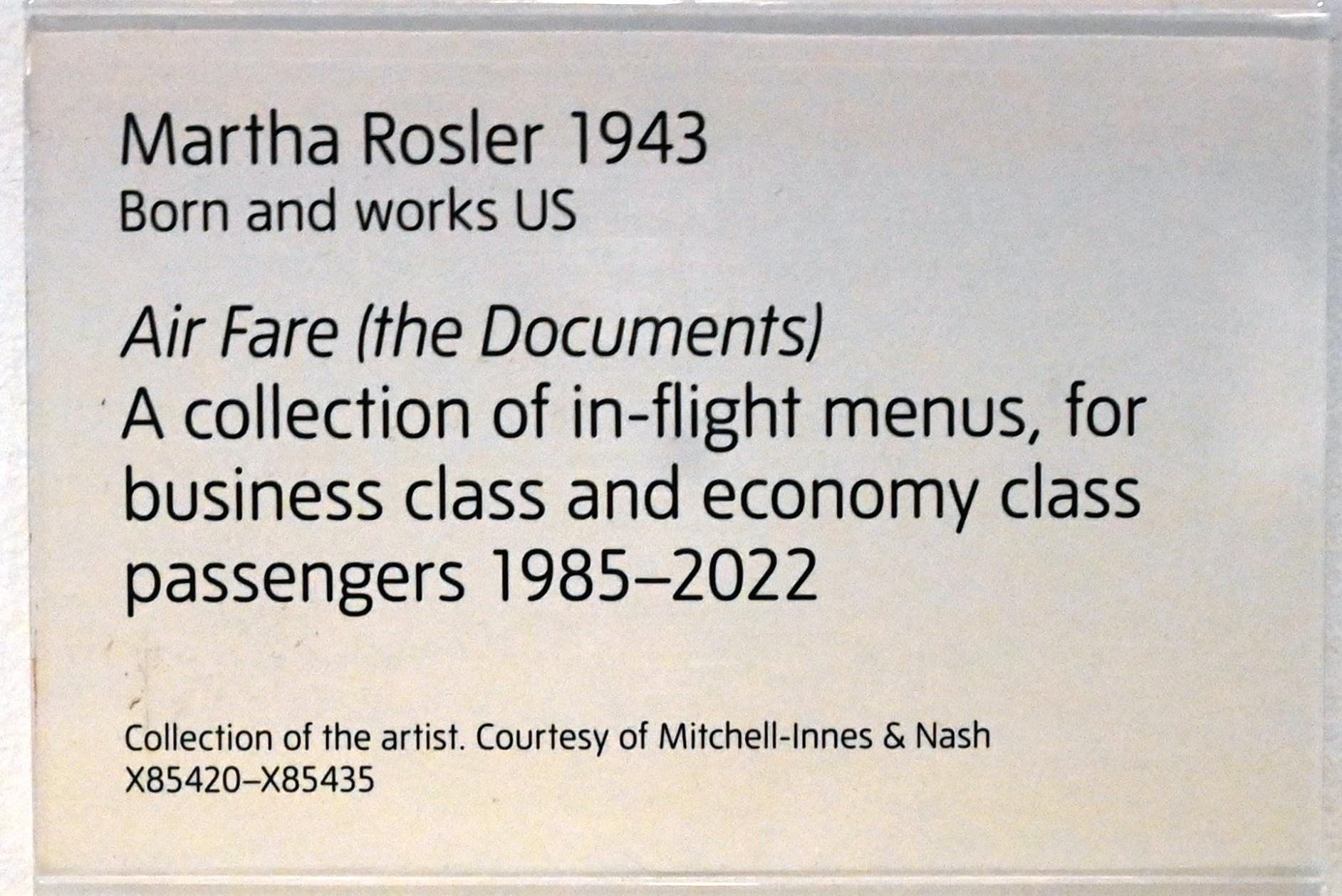 Martha Rosler (1986–2016), Flugpreis (die Dokumente), London, Tate Gallery of Modern Art (Tate Modern), Media Networks 4, 1985–2022, Bild 2/2