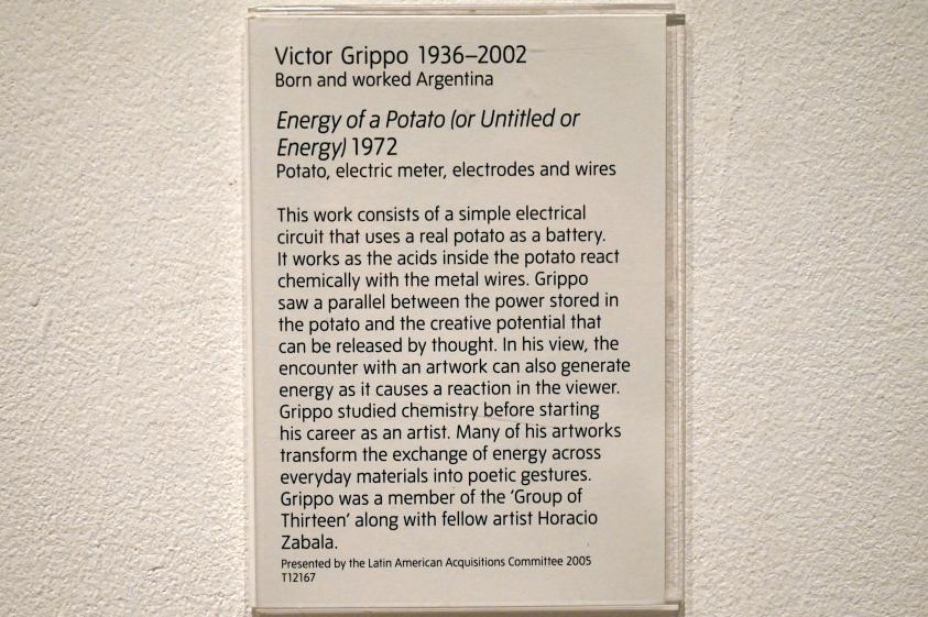 Víctor Grippo (1972), Energie einer Kartoffel (oder Ohne Titel oder Energie), London, Tate Gallery of Modern Art (Tate Modern), Media Networks 9, 1972, Bild 4/4