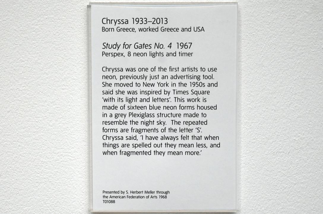 Chryssa (1967–1976), Studie für Tore Nr. 4, London, Tate Gallery of Modern Art (Tate Modern), Media Networks 12, 1967, Bild 4/4