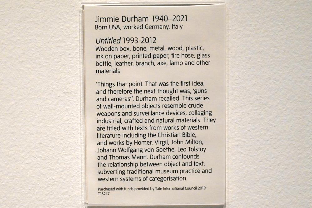 Jimmie Durham (1993–2017), Ohne Titel, London, Tate Gallery of Modern Art (Tate Modern), Materials and Objects 6, 1993–2012, Bild 6/7