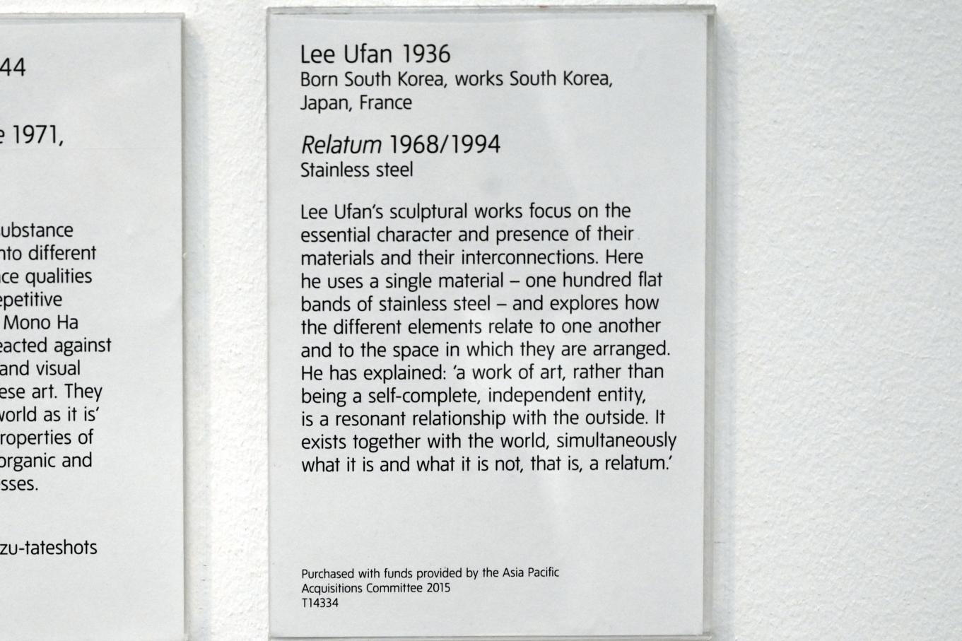 Lee Ufan (1968), Relatum, London, Tate Gallery of Modern Art (Tate Modern), Materials and Objects 5, 1968, Bild 3/3